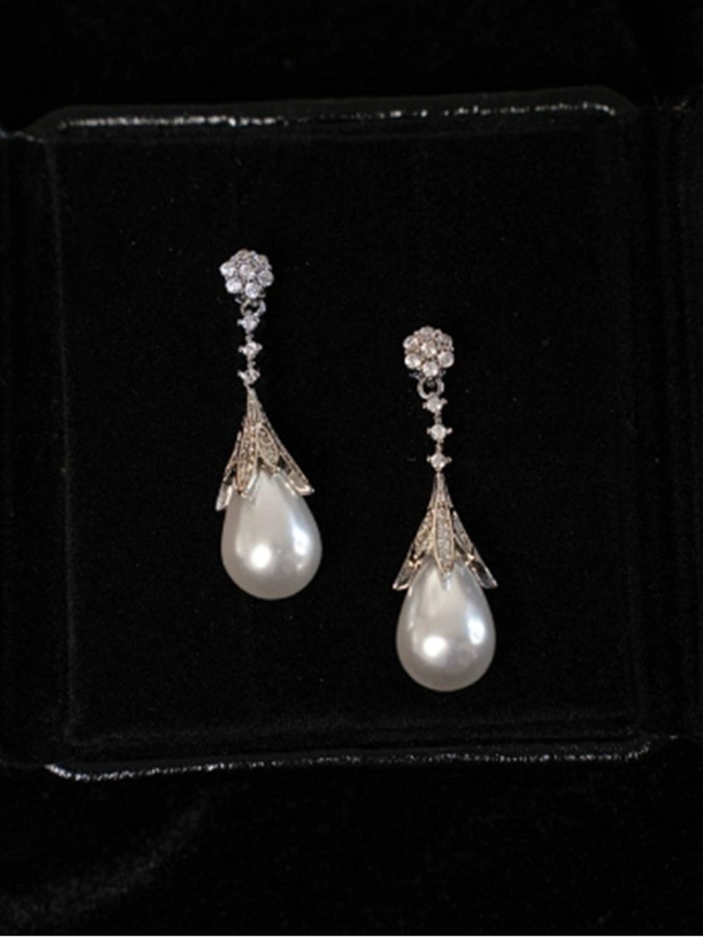 Classic White Pearl Drop Earrings with Silver-Tone Accents